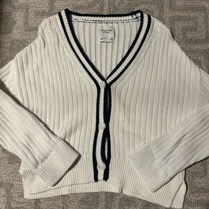 Abercrombie & Fitch White & Navy V-Neck Cardigan | XS